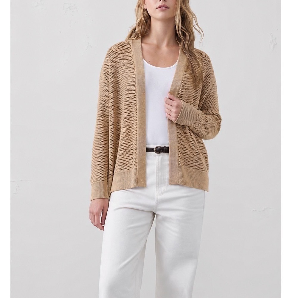 Gap Tan/Beige Oversized Long Sleeve Crochet Open Front Cardigan Sweater